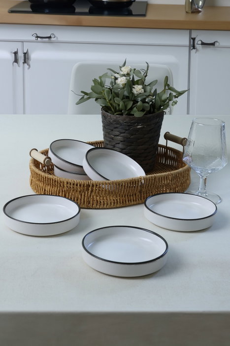 Hermia Juego de salseras de gres cerámico Blanco mate (6 piezas) Hermia Juego de salseras de gres cerámico Blanco mate (6 piezas)